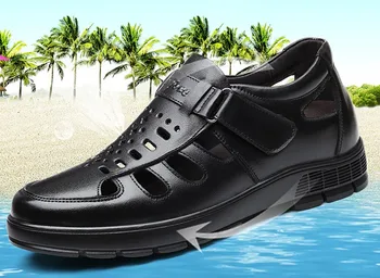 6cm 8cm Bărbați Înălțimea Creșterea Sandale de Moda Confortabil Pantofi de Vara din Piele Invizibil Crește Respirabil Gaura Pantofi