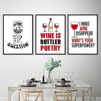 Arta de perete Panza Pictura Amuzant Sticla de Vin Tipografie Inspira Citate Postere si Printuri Nordic Bucătărie Imagine Bar Decor Acasă