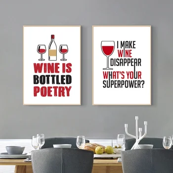 Arta de perete Panza Pictura Amuzant Sticla de Vin Tipografie Inspira Citate Postere si Printuri Nordic Bucătărie Imagine Bar Decor Acasă