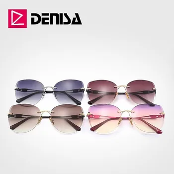 DENISA Brand de Lux ochelari de Soare Ochi de Pisica Femei 2019 Stras fără ramă de ochelari de Soare Fete de Moda Ochelari de Soare UV400 Nuante G31278