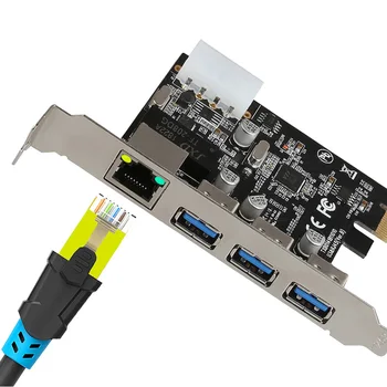 PCI-E Externe 3USB Porturi USB 3.0 + RJ-45 Gigabit Ethernet placa de Retea 10/100/1000Mbps PCI Express PCIE USB3.0 LAN Adapter