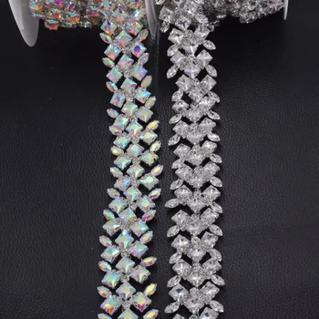 1yard de lux rochie de mireasa curea de cusut DIY aplicatii de Strasuri de sticla îmbrăcăminte patch-uri ornamente coase pe AB culoare argint HF-3416