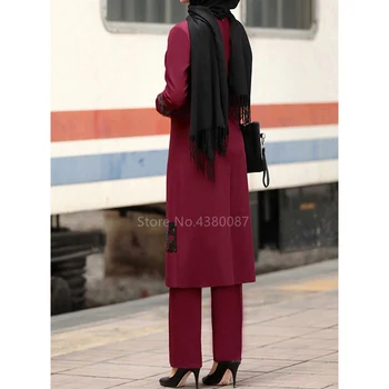 2 buc Musulmane Eid Moda Tradițional Islamic, Ramadan Femei Pantaloni Set Dubai Elegant turc Abaya Partid Rochie Sequin Cardigan Lung