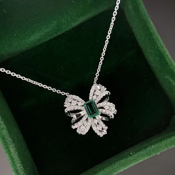 OEVAS de Lux Smarald Colier pentru femei Argint 925 Scântei Plin Zircon Fundita Pandantiv colier bijuterii Cadouri