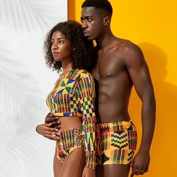 African cupluri haine costume de baie Sexy din africa tipărite femei și bărbați costum de Baie Feminin de protecție Solară de costume de baie beach sexy costume de baie
