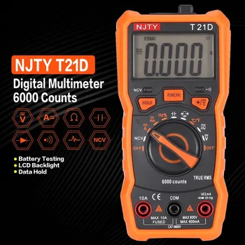 Multimetru Digital NJTY T21D DC/AC Tensiune Contor de Curent Portabile Ampermetru Ohm Diodă NCV Tester 6000 De Capete de acuzare Multi tester