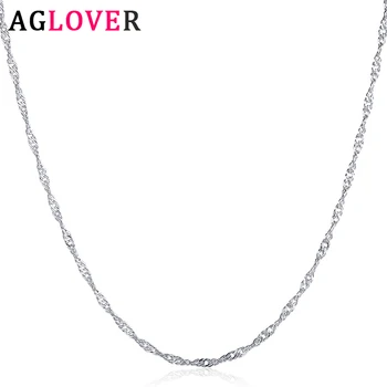 AGLOVER Argint 925 18 Inch/20 Inch Gold/Rose Gold/Argintiu Val de Apă Colier Pentru Femei de Moda Bijuterii de Nunta Cadou