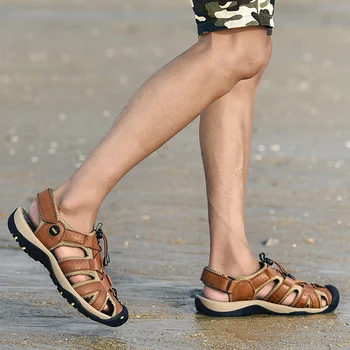 2020 Noua Moda Sandale Barbati Vara Plaja Moale Flip Flop Confortabile din Piele Sandale Outdoor Barbati Romane, Sandale Dimensiunea 49