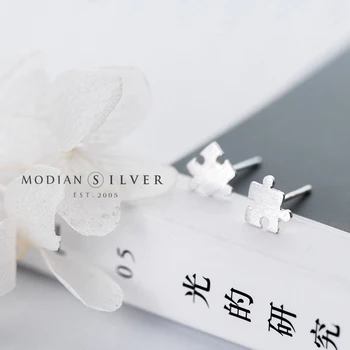 Modian Moda Argint 925 Mici Puzzle Mată Mici Stud Cercei Pentru Femeile Fată Argint Fin Coreeană Bijuterii