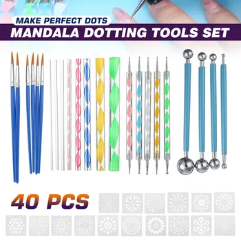 20BUC Mandala Dotting Tools Set Stilou Dotting Tools Mandala Stencil Mingea Stylus Tava de Vopsea pentru Pictura cu Pietre, Colorat, Desen