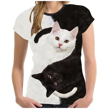 Femei T-Shirt de Moda 3D Cat de Imprimare Tricou Casual de Vara cu Maneci Scurte O-gat Femei Topuri Largi de Dimensiuni Mari Pisoi Drăguț Topuri Femeile