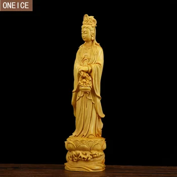 21cm Chineză Guanyin Sculptura Statuie a lui Buddha Decor Acasă Automobile Lemn Buddha Accesorii de Birou Meserii Cadou din lemn statuie