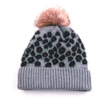 2019 Pălărie de Iarnă Adevărată Blană de Iepure Pom Pom Bobble Femei Knit Beanie Cadou de Crăciun Leopard cald capace