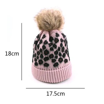 2019 Pălărie de Iarnă Adevărată Blană de Iepure Pom Pom Bobble Femei Knit Beanie Cadou de Crăciun Leopard cald capace