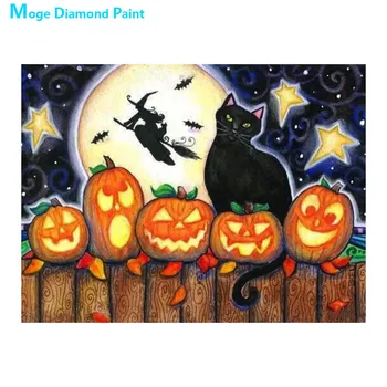 Vrăjitoare Cat de Dovleac Diamant Pictura Rotund Burghiu Plin Crăciun, Halloween Nouveaute DIY Mozaic Broderie 5D cruciulițe Cadouri