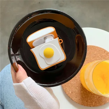 3D Caz de Protecție Pentru AirPods 2 drăguț husa Silicon Cască Bluetooth Caz Pentru Apple Airpods pro ou paine prajita cu breloc