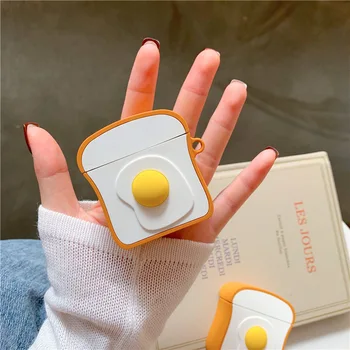 3D Caz de Protecție Pentru AirPods 2 drăguț husa Silicon Cască Bluetooth Caz Pentru Apple Airpods pro ou paine prajita cu breloc