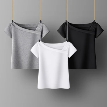 Bumbac pentru Femei T-shirt cu Maneci Scurte tricou femei se potrivesc Doamna Top Negru cu Cămașă Albă