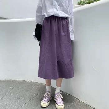 Fuste Femei Simplu Harajuku Purple Chic Ins Talie Inalta Femei a-line Fusta Lunga All-meci Colegiul zi cu Zi de Primăvară Adolescenti Streetwear