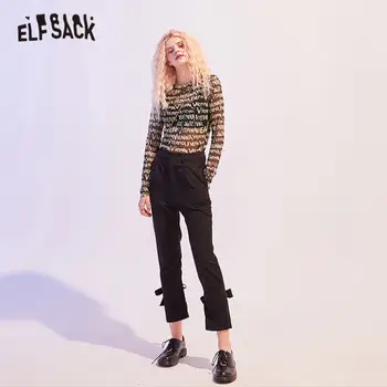 ELFSACK Negru Solid Arc Tiv Minimalist Direct Casual pentru Femei Pantaloni 2020 Toamna ELF Pura Talie Mare coreeană Doamnelor Pantaloni de zi cu Zi