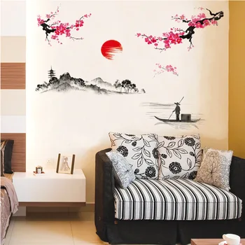 Chineză Peisaj De Munte-Râuri De Cerneală Pictura, Caligrafie Perete Decal Acasă Tapet Poster De Arta Living Decor Acasă