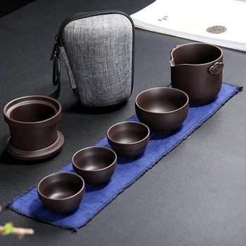 Nisip violet Set de Ceai Kung Fu Călătorie Seturi de Ceai Violet Portabil Ceainic Set în aer liber Gaiwan Cesti de Ceai de Ceremonie de Ceai Ceașcă de ceai