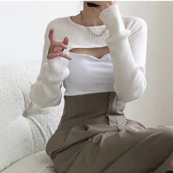 2020 Toamna Moale Tricotate Scurte Femeia Ridică Din Umeri Șalul O De Gât Culoare Solidă Talie Mare Tricotaje Slim Topuri Sexy
