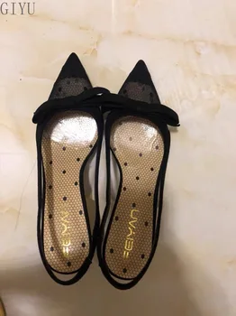 Giyu clasic sandale negre Buline pantofii femeii a subliniat toe tocuri inalte pantofi de vara pentru femei bowknot rochie pantofi cu tocuri subtiri