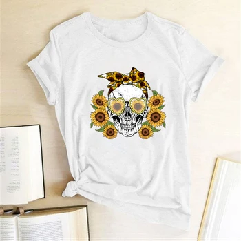 Vogue Craniu de Floarea-soarelui de Imprimare T-shirt Femei de Vară 2020 Grafic Teuri Gotic Tricouri pentru Femei Vrac Estetice Haine Ropa Mujer