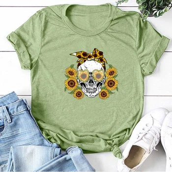 Vogue Craniu de Floarea-soarelui de Imprimare T-shirt Femei de Vară 2020 Grafic Teuri Gotic Tricouri pentru Femei Vrac Estetice Haine Ropa Mujer