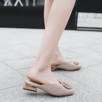 Vara Ins Pantofi la Modă Roșu Net 2020 Nou Stil Pantofi Femei Indesata Toc de Agrement Papuci Femei Exterior Purta Pantofi Papuci