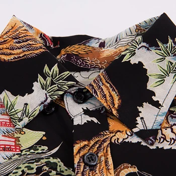 Hip Hop Tricou Streetwear Bărbați Cămăși Hawaiiene Retro tiger dragon Print Harajuku de Vară, de Plajă, tricouri Bluze camasi cu Maneca Scurta