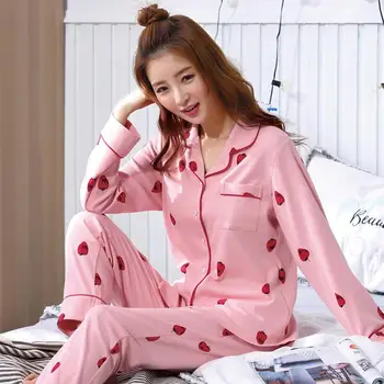 ZITY Pijama Seturi pentru Femei cu Maneca Lunga de Toamna 2xl Cardigane Tipărite Subțire Elegant la Modă Stil coreean Homewear Buzunare Femei Pijamale