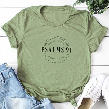 Dumnezeu Este Refugiul Meu Psalmi 91 Creștin Tricouri Femei Biblie Proverb Haine Religioase Tricou Bumbac Plus Dimensiune Bluza De Inspiratie
