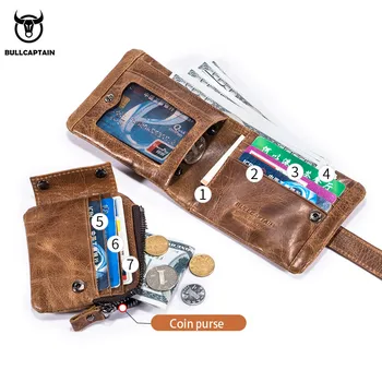 BULLCAPTAIN portofel din piele cu RFID portofele carte de titularul portofel barbati cu fermoar scurt portofelul e moda barbati walletes cafea 01H