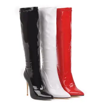 Moda Cizme Genunchi Ridicat Cizme de Iarna pentru Femei de Înaltă calitate, pantofi femei cizme genunchi ridicat rosu 2019 iarna noi sexy din piele de brevet