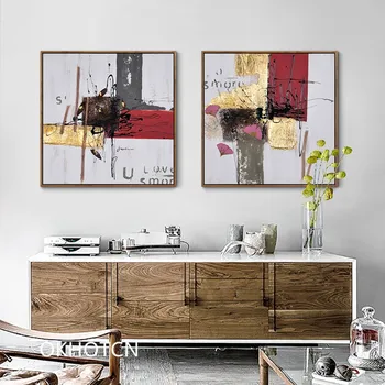 Rezumat Peisaj De Culoare Înflorit Poster Aur Roșu De Imprimare Negru Peretele Nordic Minimalist Stil Art Modular Living Home Frameles