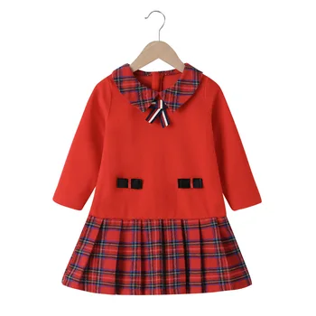 Iarna 2020 Fete Rochie Fete Copii Drăguț Rochie Maneca Lunga Carouri Roșii Cute Girl Dress Vestido 2-6M