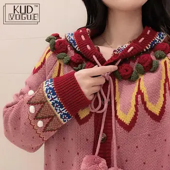 Crăciun Hanorac De Fructe Capsuni Broderie Kawaii Drăguț Trage Coreea Japonia Lolita Fata De Student Pulover Tricotaje Jachete Cu Glugă