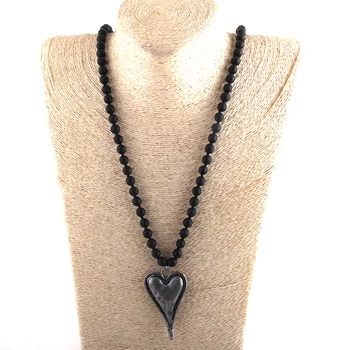 MOODPC Moda Boem Bijuterii Tribale Piatră Neagră Lungă Înnodate de Metal Pandantiv Inima Coliere