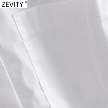 Zevity Noi, Femeile, pur și Simplu, Buzunar Patch-uri Lungi Casual Bluza Femei cu Maneci Lungi Tricou Afaceri Femme Chic cu Pieptul Blusas Topuri LS7346