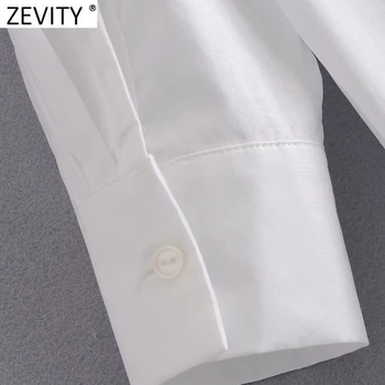 Zevity Noi, Femeile, pur și Simplu, Buzunar Patch-uri Lungi Casual Bluza Femei cu Maneci Lungi Tricou Afaceri Femme Chic cu Pieptul Blusas Topuri LS7346