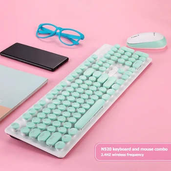 N520 Keyboard Mouse-ul de 2.4 GHz Rotund Cheie Tăcut Soareci Combo-uri Mecanice Simt Wireless pentru Birou Grija accesorii pentru Computer