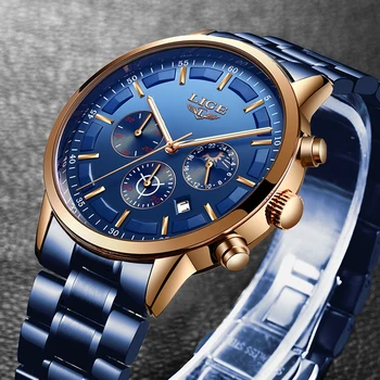 LIGE Noua Moda Mens Ceasuri de Top de Brand de Lux din Oțel Inoxidabil rezistent la apa de Sport Cronograf Cuarț Ceas pentru Bărbați Relogio Masculino