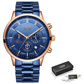 LIGE Noua Moda Mens Ceasuri de Top de Brand de Lux din Oțel Inoxidabil rezistent la apa de Sport Cronograf Cuarț Ceas pentru Bărbați Relogio Masculino