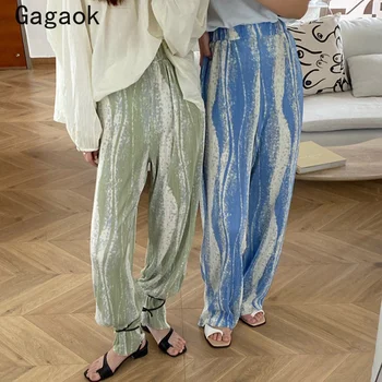 Gagaok Femei Streetwear Full Lungime Pantaloni De Vară 2020 Nou Elastic Talie Înaltă Direct Tie Dye Liber Casual Harajuku Sălbatice Pantaloni