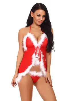 Crăciun Lenjerie Femei Santa Sexy Pijamale Teddy Sleepwear Costum Roșu 3Pcs Plus Dimensiune S-3XL