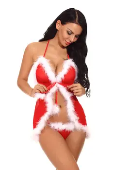 Crăciun Lenjerie Femei Santa Sexy Pijamale Teddy Sleepwear Costum Roșu 3Pcs Plus Dimensiune S-3XL