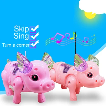 Electric de Iluminat cu LED Muzicale Porc Animal cu Lesa de Mers pe jos de Jucărie pentru Copii de Craciun Cadou Electrice de Jucarie din Plastic de Porc Cadou Electronice, animale de Companie