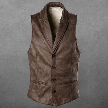 Piele de căprioară Slim Fit Single Breasted Vesta Mens 2020 Nou Brand de Moda Gotic Steampunk Victorian Stil Vesta pentru bărbați Casual Vesta